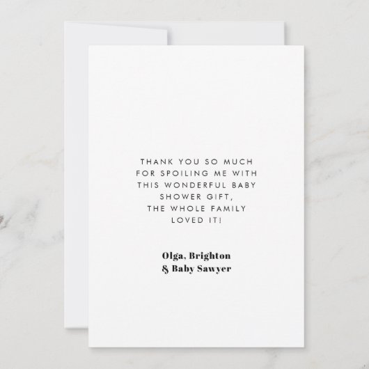 Carte de remerciements de Baby shower de script ré (Dos)