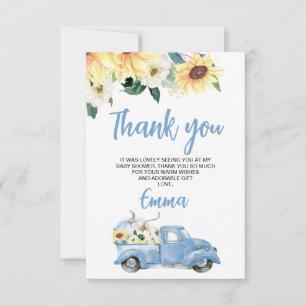 Carte de remerciements de Baby shower de tournesol