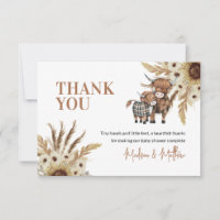 Carte de remerciements de Baby shower de vache tou