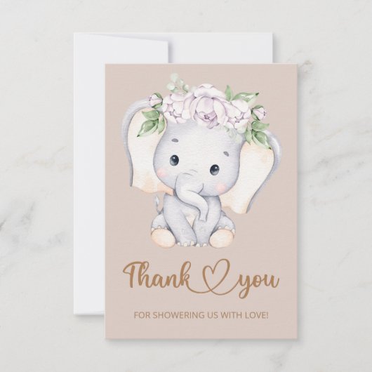 Carte de remerciements de baby shower d'éléphant (Devant)