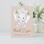 Carte de remerciements de baby shower d'éléphant (Debout devant)