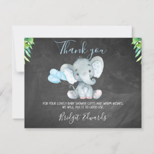 Carte de remerciements de baby shower d'éléphant