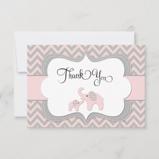 Carte de remerciements de baby shower d'éléphant (Devant)