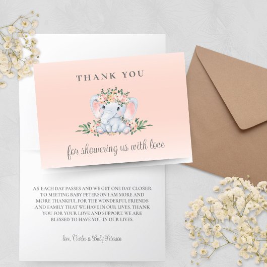 Carte de remerciements de Baby shower d'éléphants 