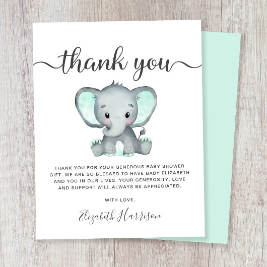 Carte de remerciements de Baby shower d'éléphants