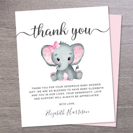 Carte de remerciements de Baby shower d'éléphants 