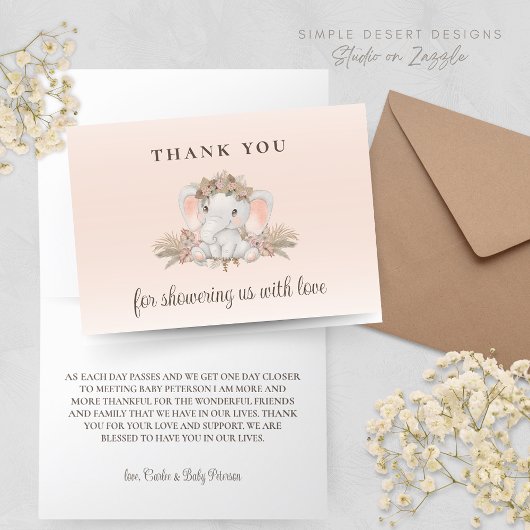 Carte de remerciements de Baby shower d'éléphants 