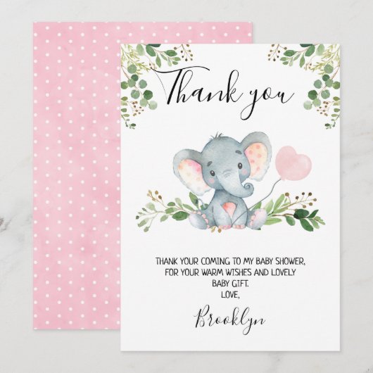 Carte de remerciements de Baby shower d'éléphants  (Devant / Derrière)