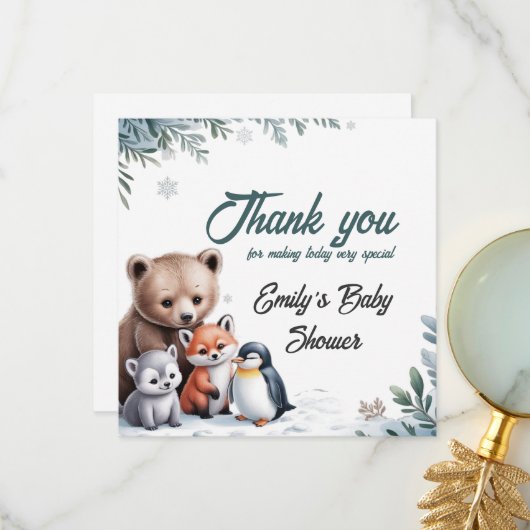 Carte de remerciements de Baby shower des animaux  (Devant/Arrière en situation)