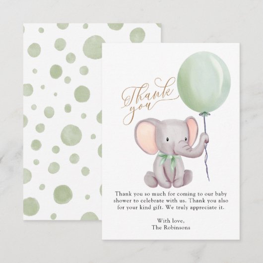 Carte de remerciements de Baby shower des éléphant (Devant / Derrière)