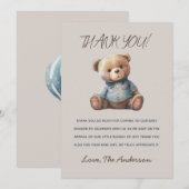 Carte de remerciements de Baby shower d'ours à aqu (Devant / Derrière)