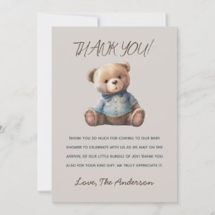 Carte de remerciements de Baby shower d'ours à aqu