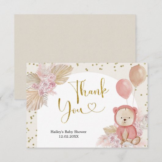 Carte de remerciements de Baby shower d'ours de Bo (Devant / Derrière)