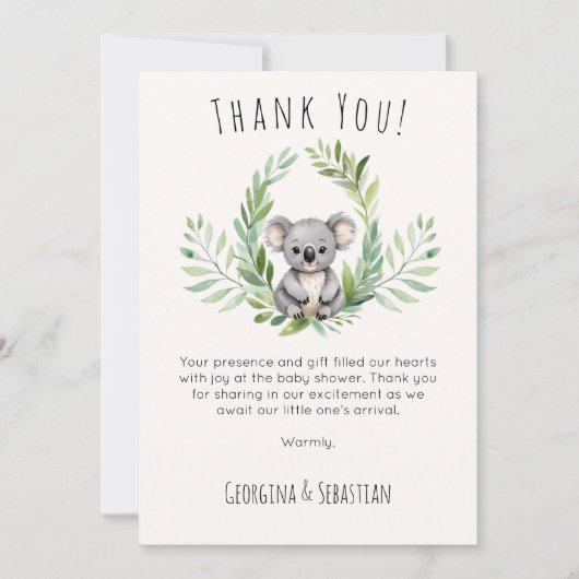Carte de remerciements de Baby shower d'ours Koala (Devant)