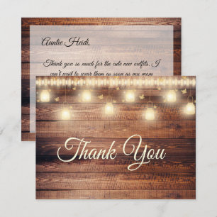 Carte de remerciements de Baby shower en bois neut
