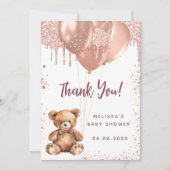 Carte de remerciements de Baby shower en or rose o (Devant)