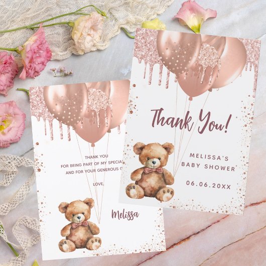 Carte de remerciements de Baby shower en or rose o