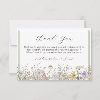 Carte de remerciements de Baby shower Fleur sauvag