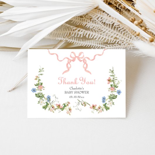 Carte de remerciements de Baby shower fleur sauvag