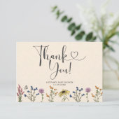 Carte de remerciements de Baby shower Fleur sauvag (Debout devant)