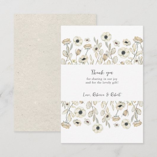 Carte de remerciements de baby shower floral blanc (Devant / Derrière)