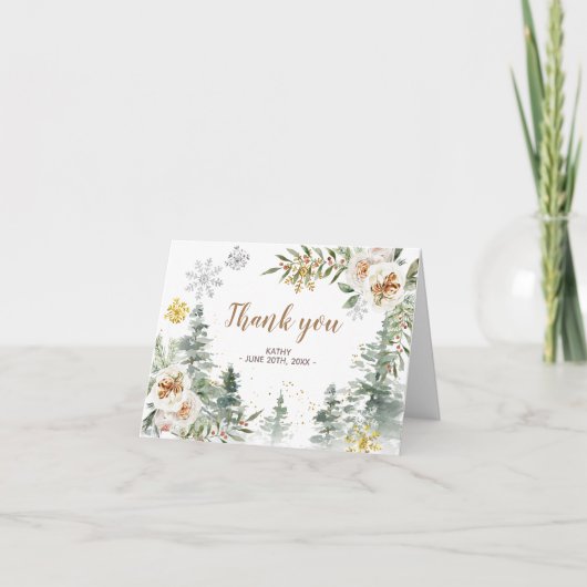 Carte de remerciements de Baby shower Floral blanc (Devant)