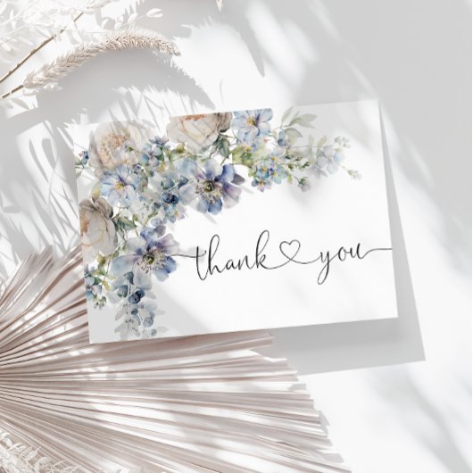 Carte de remerciements de Baby shower Floral bleu
