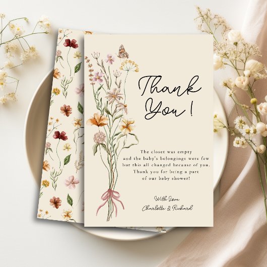 Carte de remerciements de Baby shower Floral Boho 