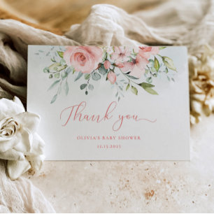 Carte de remerciements de baby shower floral clair