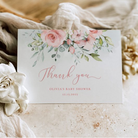 Carte de remerciements de baby shower floral clair