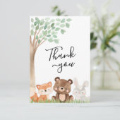 Carte de remerciements de Baby shower forestier (Debout devant)
