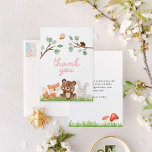 Carte de remerciements de Baby shower Girl Woodlan<br><div class="desc">Carte de remerciements de Baby shower à thème Girl Woodland. La plupart des lettres est modifiable - cliquez sur le bouton "Customiser plus" pour modifier. Objets correspondants dans notre magasin Cava Party Design.</div>