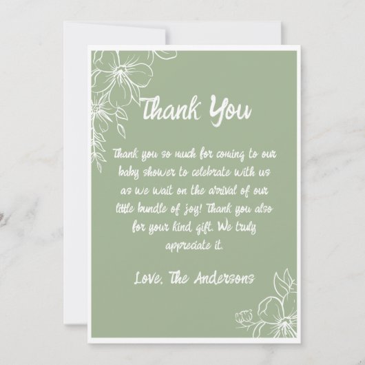 Carte de remerciements de Baby shower Green Sage (Devant)
