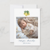 Carte de remerciements de Baby shower jaune citron (Dos)