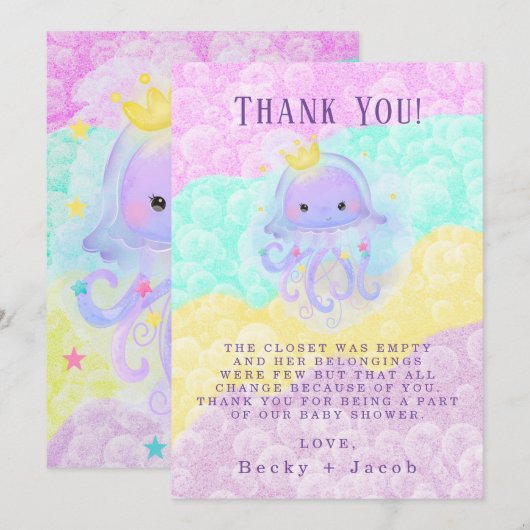 Carte de remerciements de Baby shower Princess Jel (Devant / Derrière)