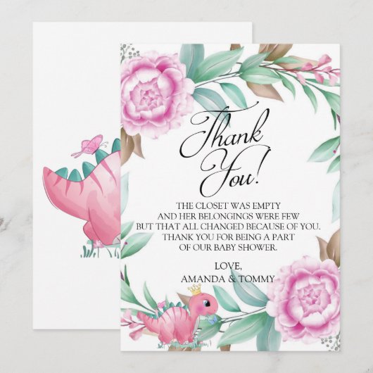 Carte de remerciements de Baby shower Princess Pin (Devant / Derrière)
