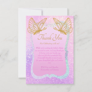Carte de remerciements de Baby shower rose et or W