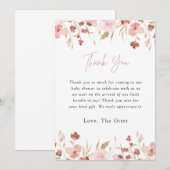 Carte de remerciements de Baby shower rose floral  (Devant / Derrière)
