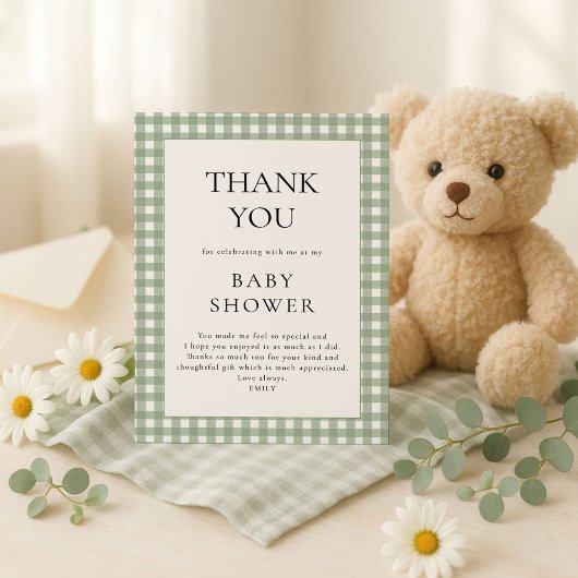 Carte de remerciements de Baby shower Sage Green E