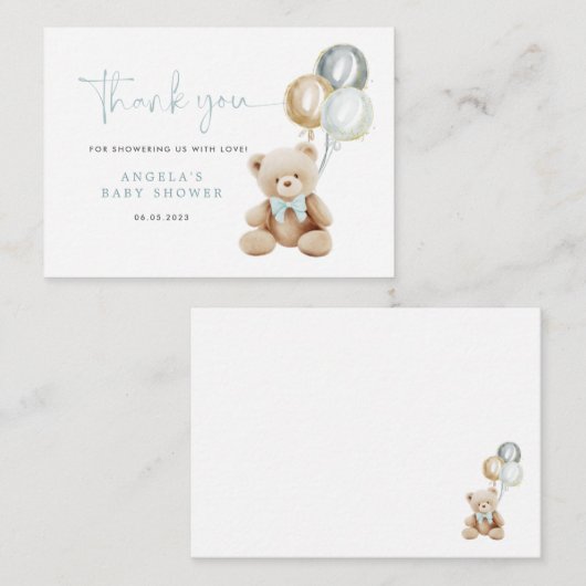Carte de remerciements de Baby shower Teddy Bear (Devant / Derrière)