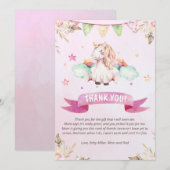 carte de remerciements de baby shower Unicorne (Devant / Derrière)