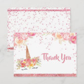Carte de remerciements de Baby shower Unicorne ros (Devant / Derrière)