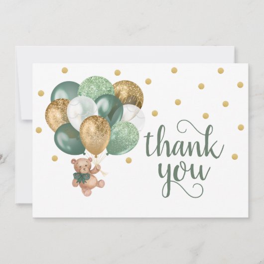 Carte de remerciements de Baby shower vert Teddy B (Devant)