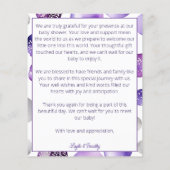 Carte de remerciements de baby shower violet à our (Dos)
