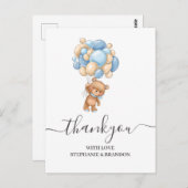 Carte de remerciements de ballon de l'ours en pelu (Devant / Derrière)