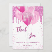 Carte de remerciements de ballons blancs rose d'an (Devant)