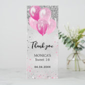 Carte de remerciements de ballons roses argentés (Debout devant)