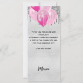 Carte de remerciements de ballons roses argentés (Dos)