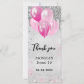 Carte de remerciements de ballons roses argentés (Devant)