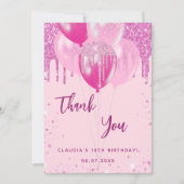 Carte de remerciements de ballons roses d'annivers (Devant)